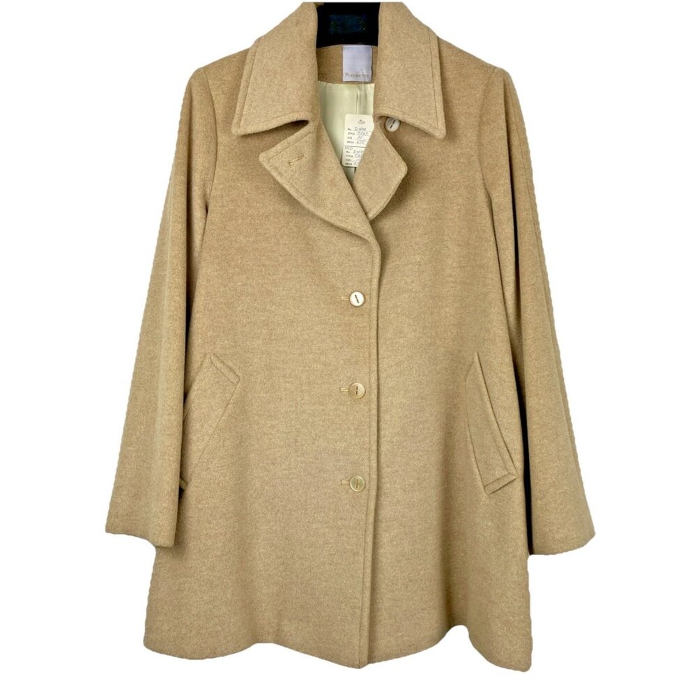 10 QUALITY NWT NOS Vintage $675 Fleurette Camel + Silk Coat Swing Italian Wool